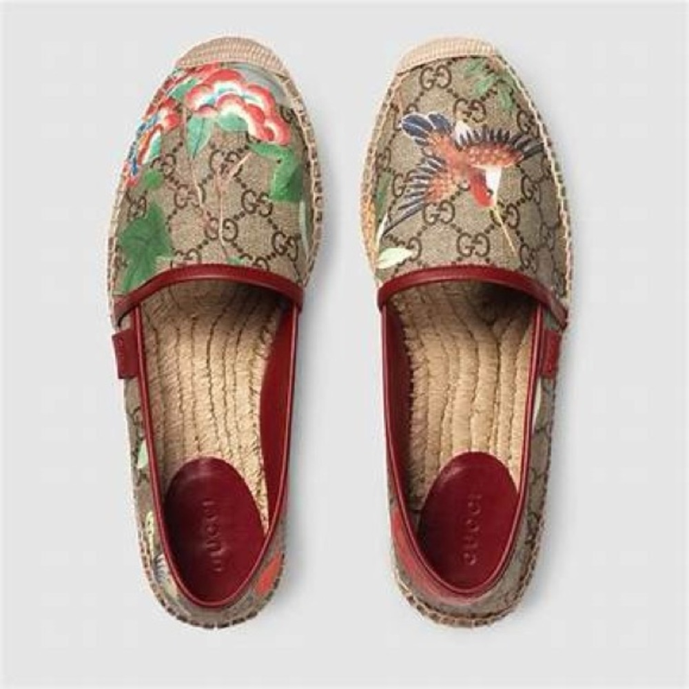 Gucci Tian Women's Espadrilles - Red and Green Floral Bird Design